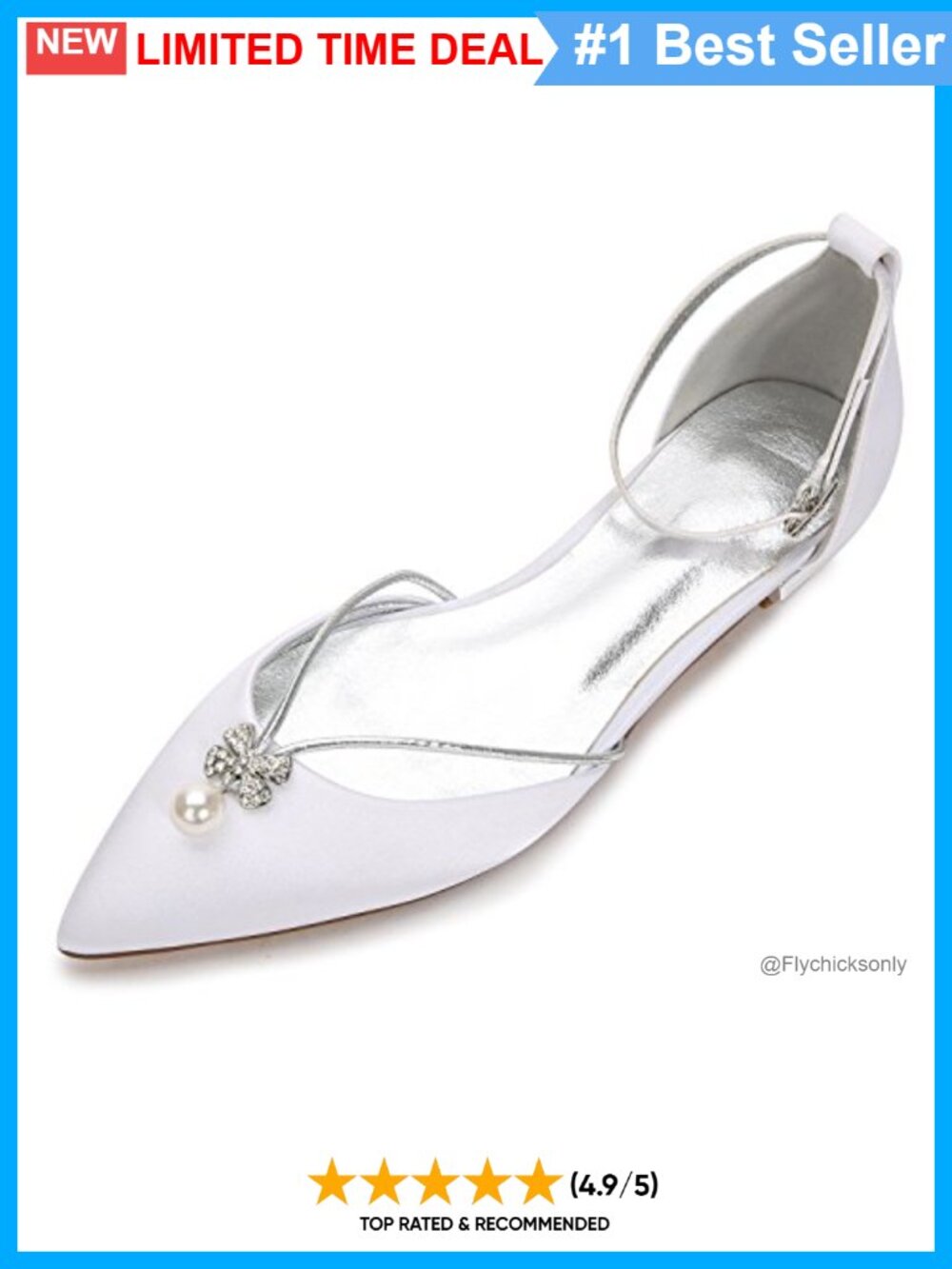 Pointed Toe Satin Dress Flats with Pearl and Crystals